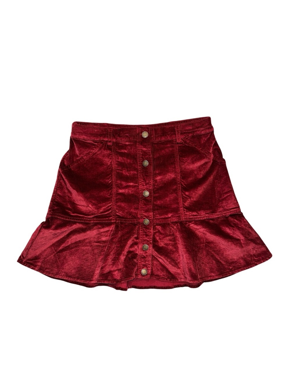 Draper James size 12 Corduroy Button-Front burgundy Ruffled Mini Skirt